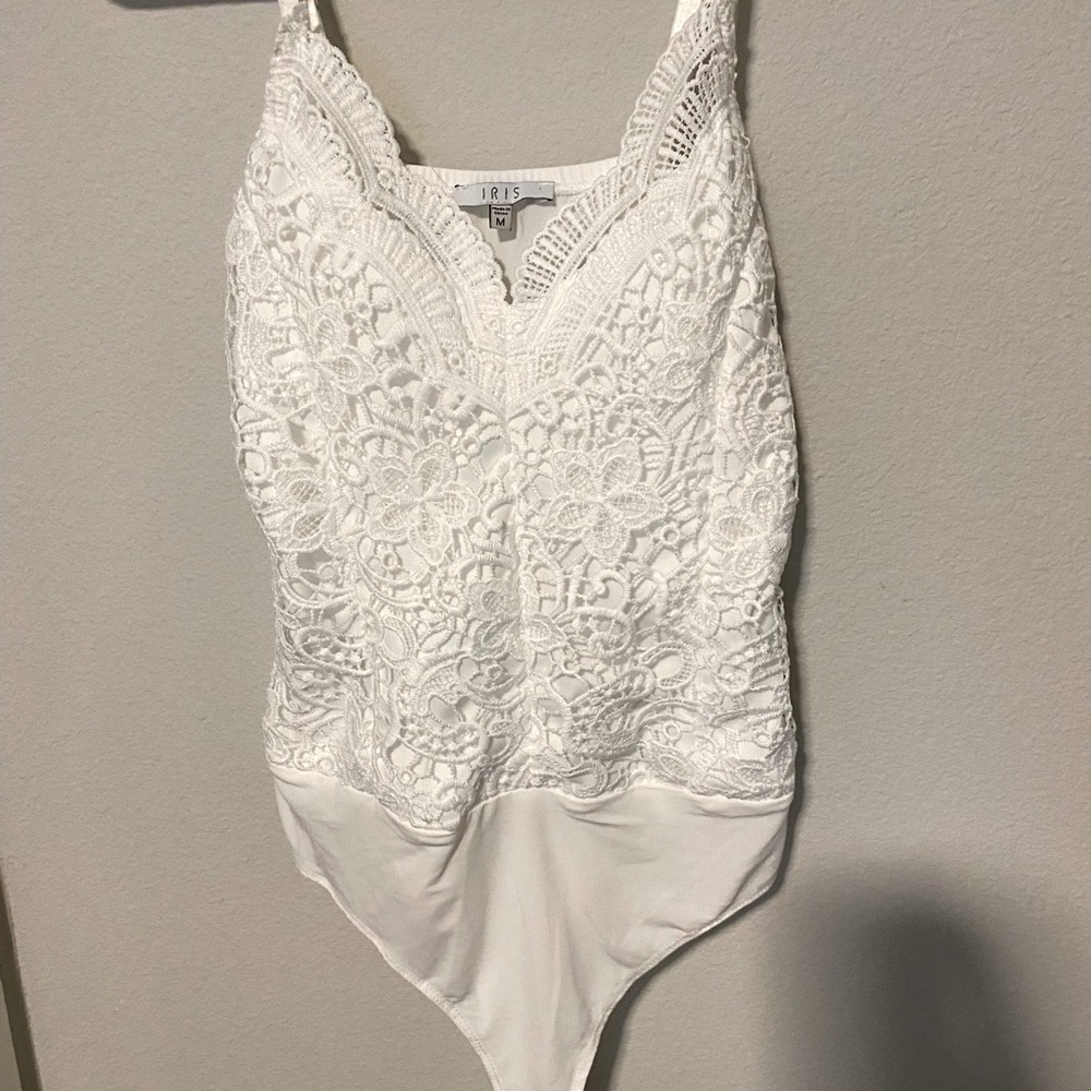 Iris Basics white, lace bodysuit.